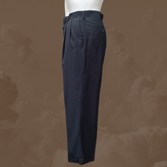 John Henry Men's Pleated Pant Size 36X32 Dress Trouser Dark Grey Cuff Hem - Picture 2 of 12